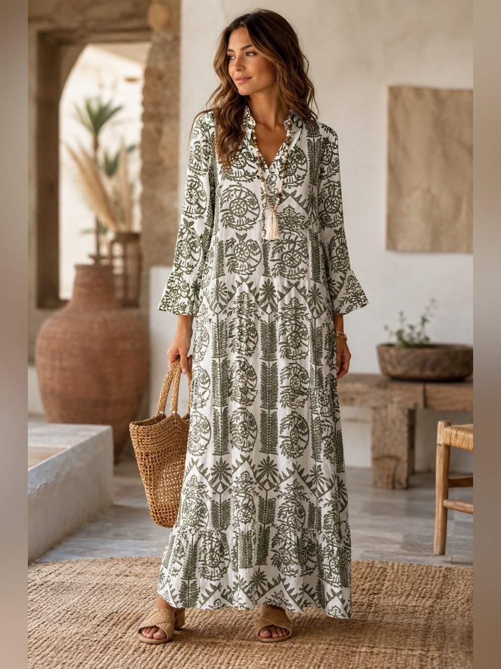 MADE IN ITALY Elegant Green Patterned Women's Dress